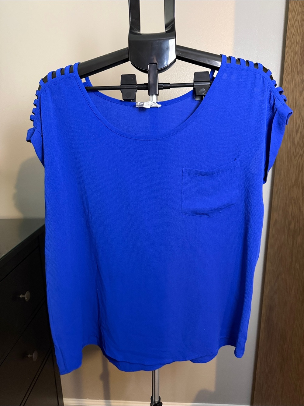 Blu Pepper Electric Blue Cutout Shoulder Pocket Top
